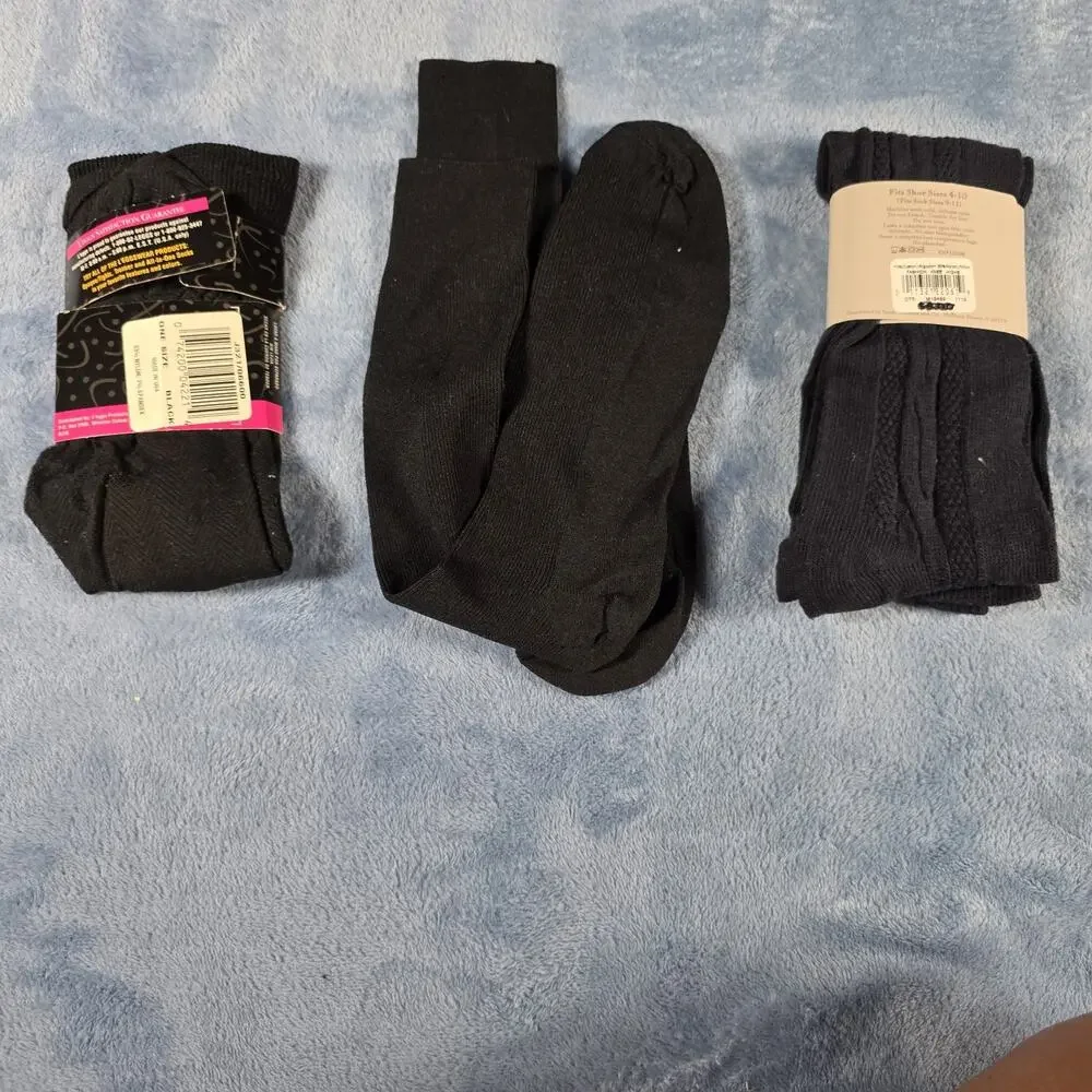 Vintage Women’s Black Knee High Trouser Socks Hosiery NOS Mixed Brand Lot of 3